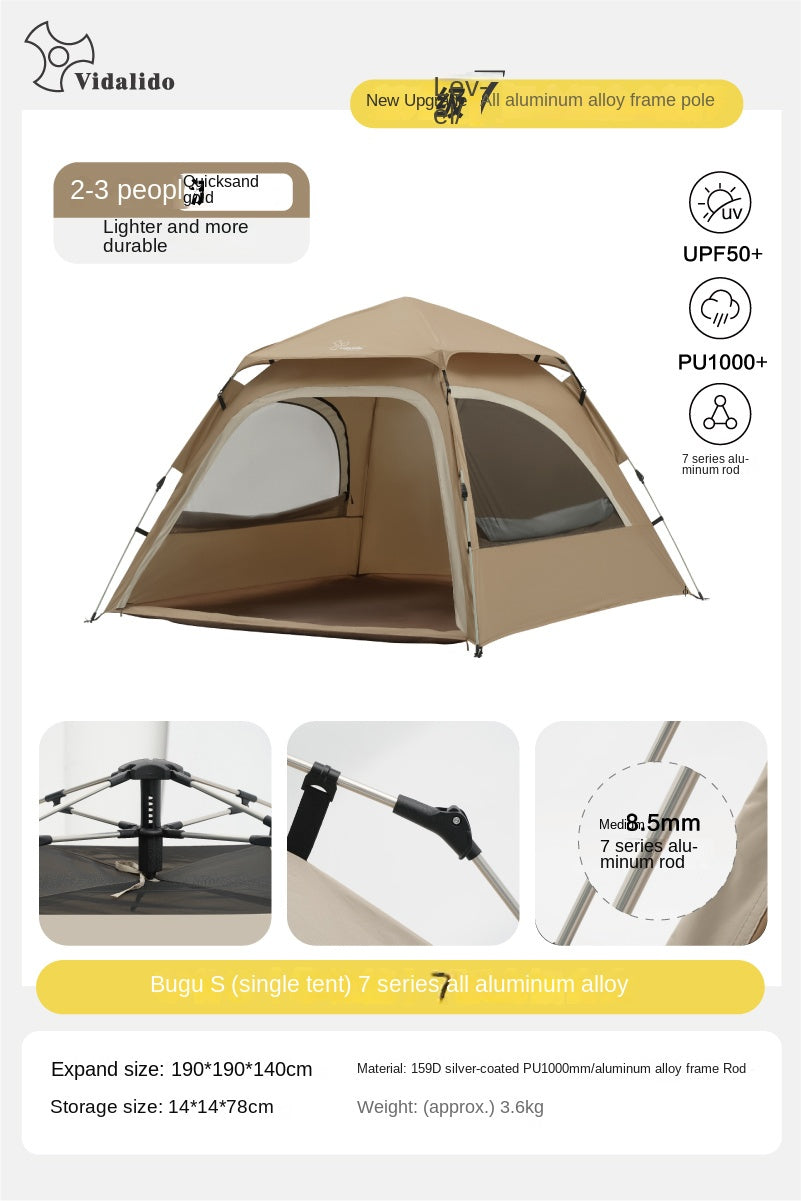 Vidalido COOCKOO Dome Automatic Tent Multi-Setup 2-in-1 Quick Fast Build Park Tent 2-3 Persons Silver Coated Sunscreen Waterproof Extended Canopy Outdoor