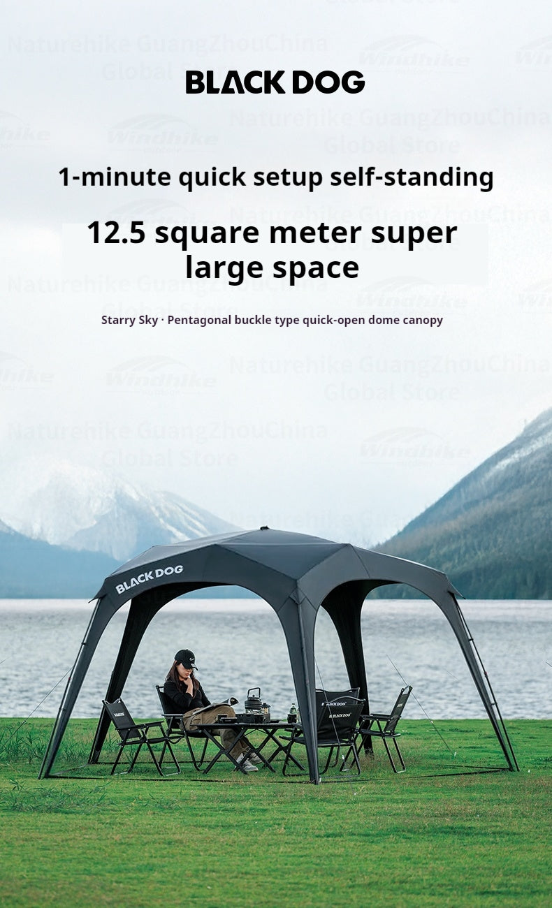 Blackdog STARRY DOME Pentagonal Canopy Hook Version Quick Open Sunshade Self-Supporting Canopy Outdoor Camping Black Coated Vinyl Tent Rainproof Sunscreen Windproof
