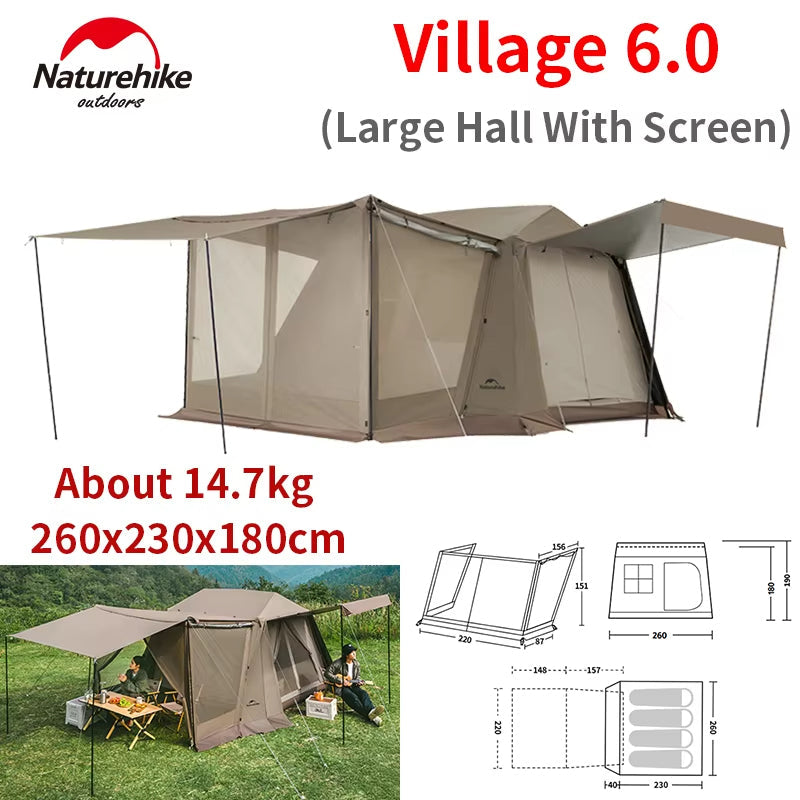 Naturehike VILLAGE 6.0 Gen 2 Flagship Edition Fast Automatic Cabin Tent Ti Black Coated Sunscreen Large 15m² Use Space 4 Person Waterproof