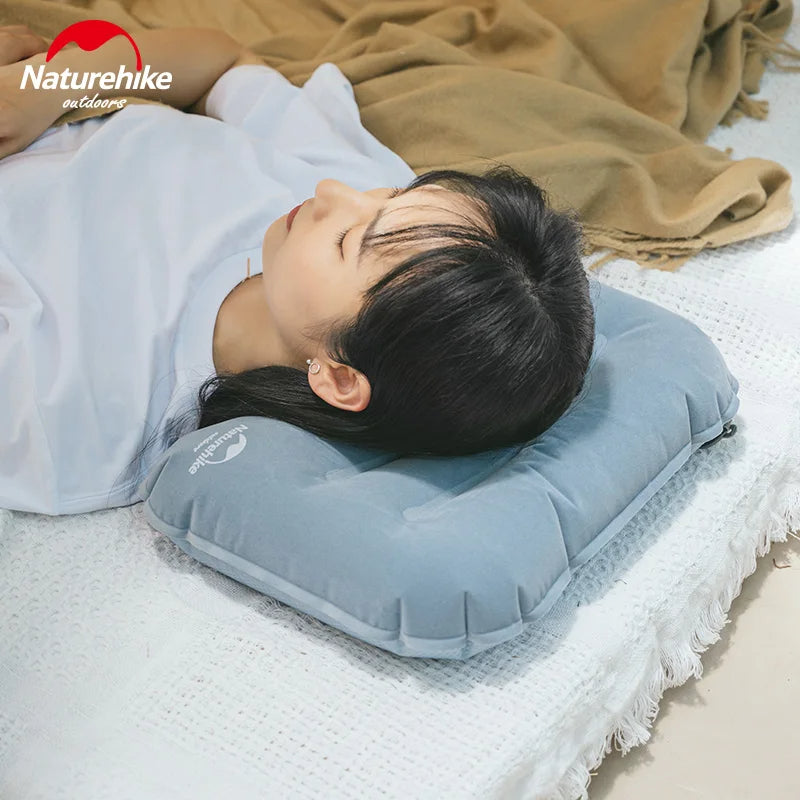 Naturehike Flocking Sleep Pillow Portable Ultralight Folding TPU Inflatable U-Shaped Pillow Rest Comfortable Soft Air Cushion Travel Outdoor Sleeping Cushion