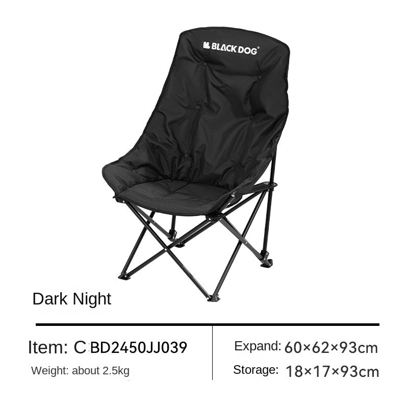 BLACKDOG Floating Moon High Back Chair Portable Foldable Black Raised Back Camping Hiking Travel Chair With Pockets Load Capacity Up To 110 kg