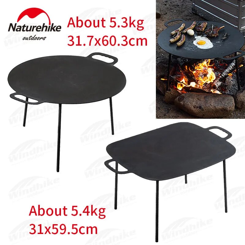 Naturehike Large Baking Cooking Pan Non-Stick High Round Square Tripod Stand Stove Grill Top Frying Pan Korean BBQ Grilling Cast Iron with Storage Bag