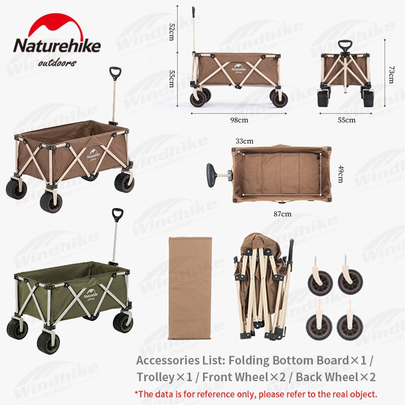 Naturehike TC03 Big Wheel Folding Trolley 140L Luggage Carrying Cart 120kg Load Bearing Four Way Trolley Carrier Wagon with Optional Tabletop Board