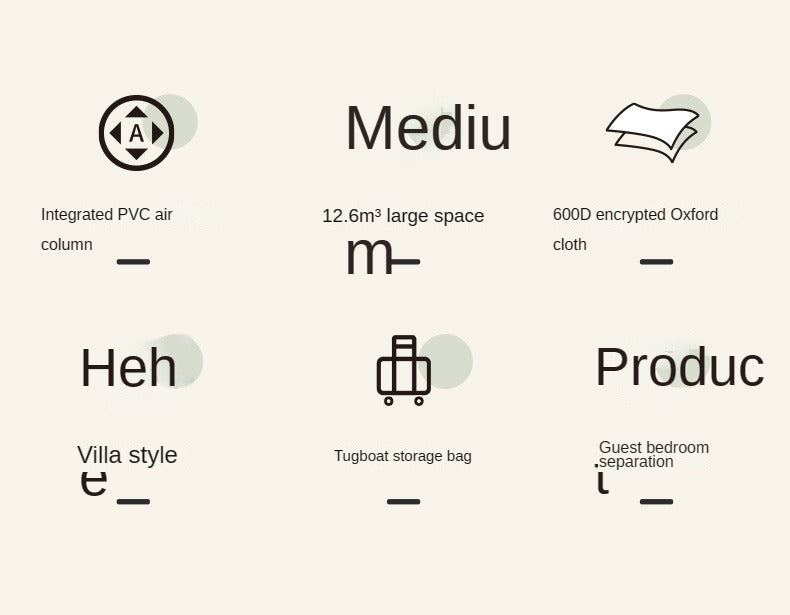 Mobi Garden CLOUD VILLA 12.6 Air Inflatable Tent Luxury Glamping Large 12.6m² PVC Air Poles 1 Bedroom 1 Living room for 6-8 Persons Waterproof