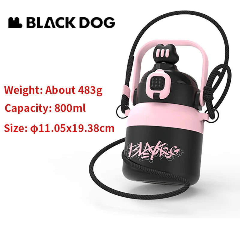 BLACKDOG Thermal Water Bottle 800ML With Straw Portable Insulation Cup Female 316 Stainless Steel High Temperature Resistant Large Capacity Cute Cup Drinkware