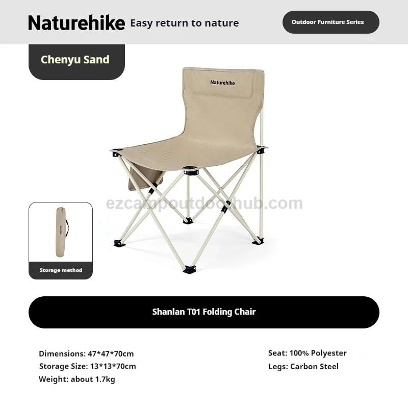 Naturehike T01 Folding Chair Heighten Widened Comfortable Beach Chair With Side Pocket Load Bearing 200kg Fishing Seat X-Shaped Structure Support Camping