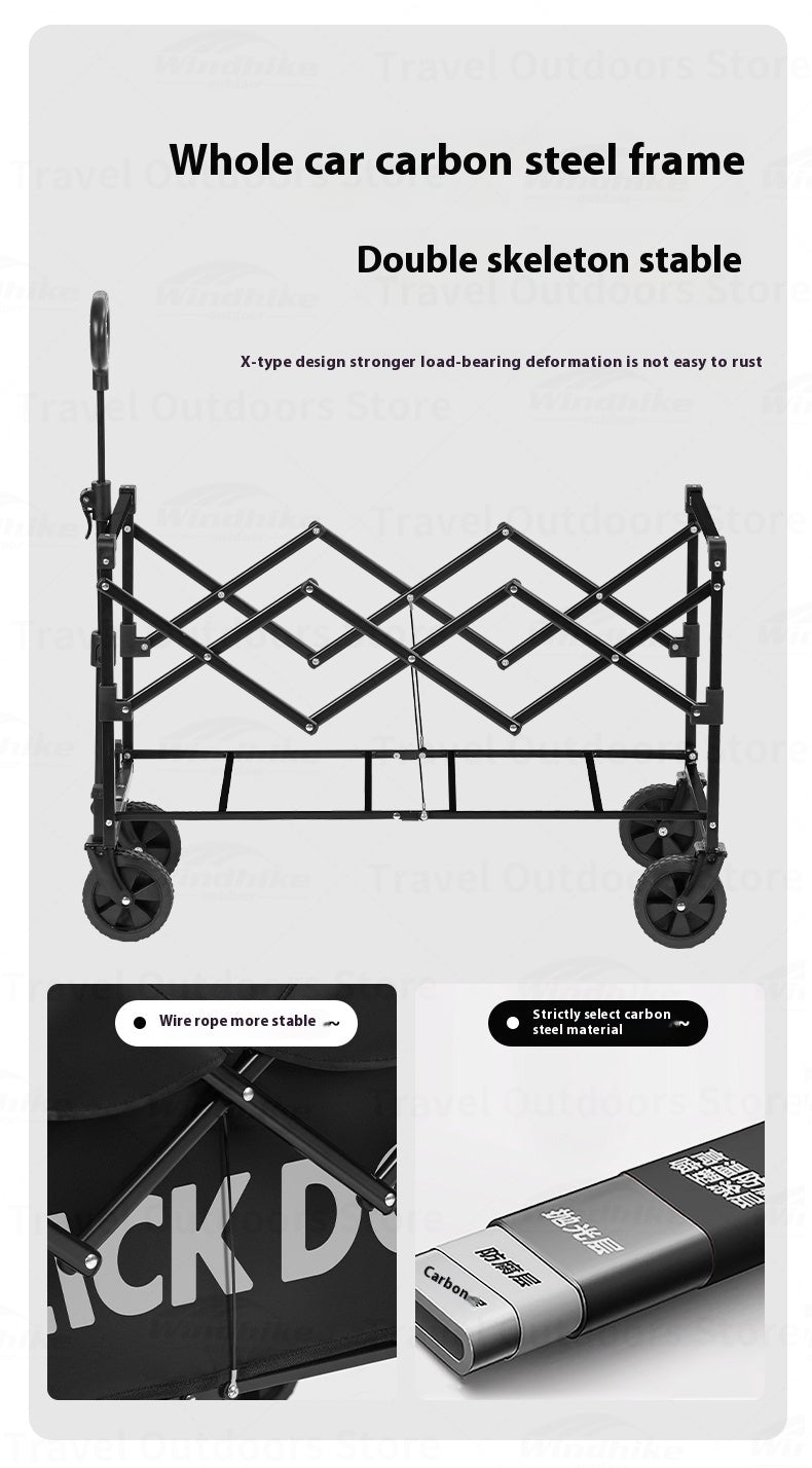 Blackdog STAR TRAIL Camping Cart Portable Foldable Multipurpose Hand Pull Retractable Trolley Carbon Steel Frame Double Skeleton Stable Tear Resistant