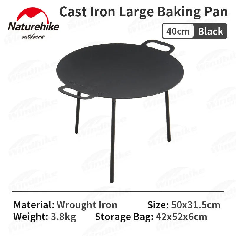Naturehike Large Baking Cooking Pan Non-Stick High Round Square Tripod Stand Stove Grill Top Frying Pan Korean BBQ Grilling Cast Iron with Storage Bag