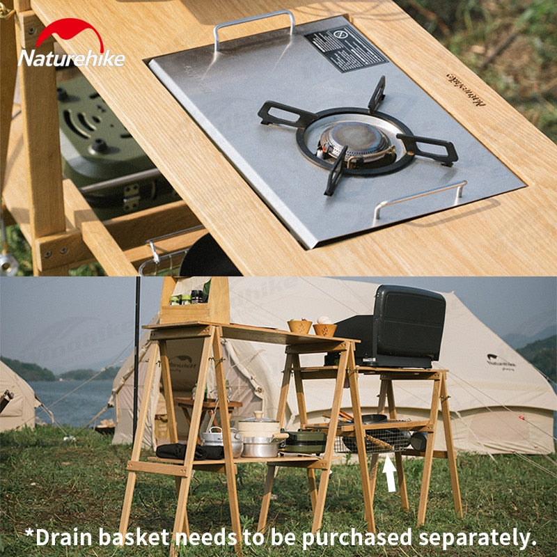 Naturehike Outdoor Kitchen Rack Cooking Table Foldable Countertop BBQ Folding Shelf Table Cooking Worktop Dual-Use Widen Tabletop With Slot Picnic Storage Desk