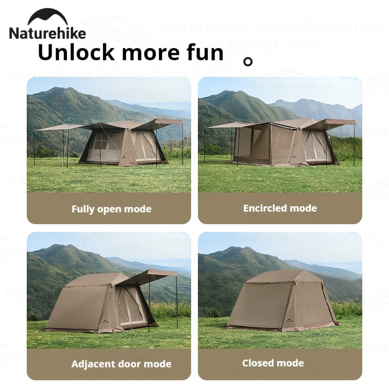 Naturehike VILLAGE 6.0 Gen 2 Flagship Edition Fast Automatic Cabin Tent Ti Black Coated Sunscreen Large 15m² Use Space 4 Person Waterproof