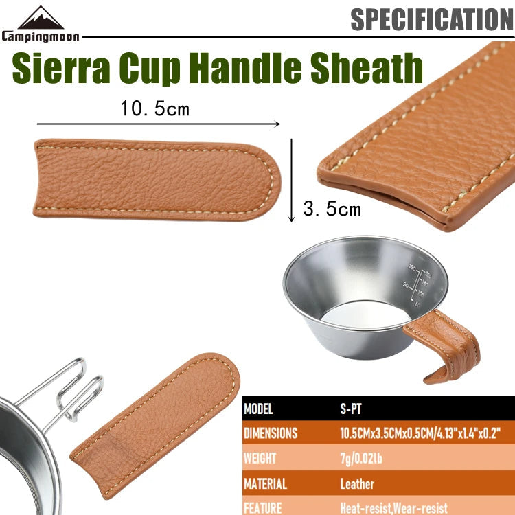 CAMPINGMOON BKS-PT S-PT Leather Sierra Cup Bowl Handle Portable Black Cowhide Cover Holster Heat Resistant Case Camping Hanging Shera Tableware