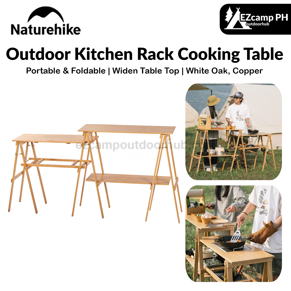 Naturehike Outdoor Kitchen Rack Cooking Table Foldable Countertop BBQ Folding Shelf Table Cooking Worktop Dual-Use Widen Tabletop With Slot Picnic Storage Desk