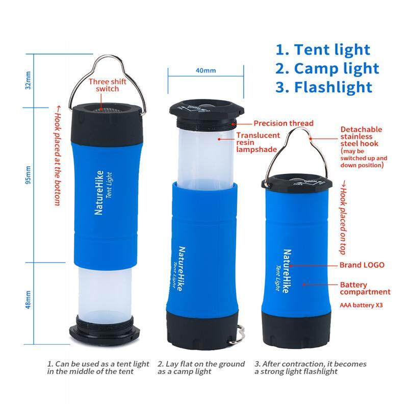 Naturehike Mini CREE LED Zoomable Flashlight Portable Ultralight 3 Adjustable Light Modes Lantern Light Lamp Tent AAA Battery Operated Equipment Outdoor Camping Hiking Travel Original Nature Hike