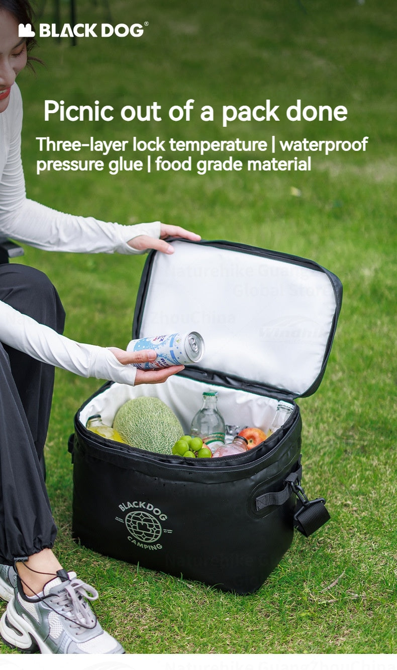 BLACKDOG 20L Ice Bag with Shoulder Strap Outdoor Portable Leakproof Insulated Thermal Lunch Cooler PVC Box Camping Hiking Picnic Beach Travel Heavy Duty Original Black Dog