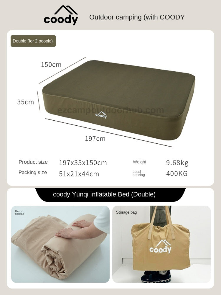 Coody AIR BLOCK Automatic Premium Air Bed Portable Foldable Mattress Pad 35CM High Single Queen King 1-3 Person Built-in Air Pump Outdoor Camping