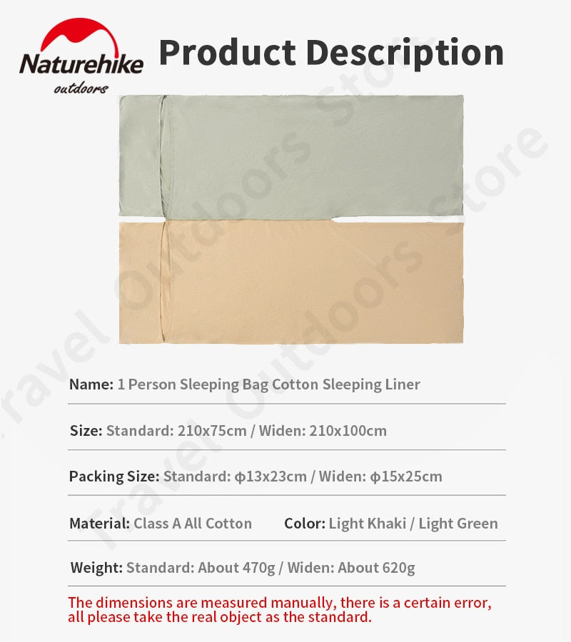 Naturehike Outdoor Single Sleeping Bag Lining 470G / 620G Ultralight Spliceable Hotel Comfortable Premium Cotton Cloth Liner Bag Anti Dirty Bed Sheet Liner Splicing Nature Hike