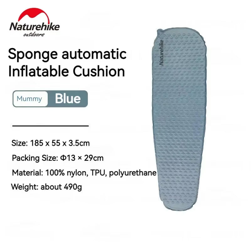 Naturehike FISHBONE Infatable Cushion Self-inflating Mat Air Sponge Single Bed Mattress Sleeping Pad Moisture-proof Two-way Valve Camping Hiking Travel
