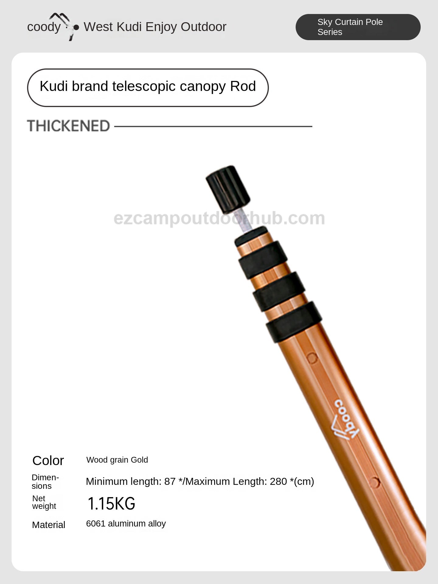 Coody Premium Tent Canopy Poles Portable Foldable Lightweight Telescopic Support Pole Awning Tarp Aluminum Alloy