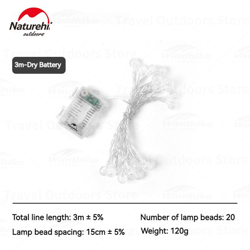 Naturehike 3m / 10m Outdoor String Lamp Bead Atmosphere Ambient LED Lighting IPX4 Waterproof 8 Light Modes AA Battery Strip Camping Tent Lantern