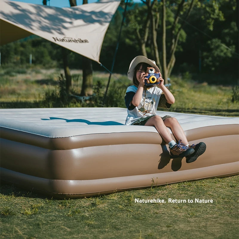Naturehike Air Inflatable Mattress Portable Lightweight 1-3 Persons Camping Bed with Built-in Pump 38cm/45cm Thickened High Sleeping Mat Pad Outdoor Polyester Fiber PVC Flocking Fabric