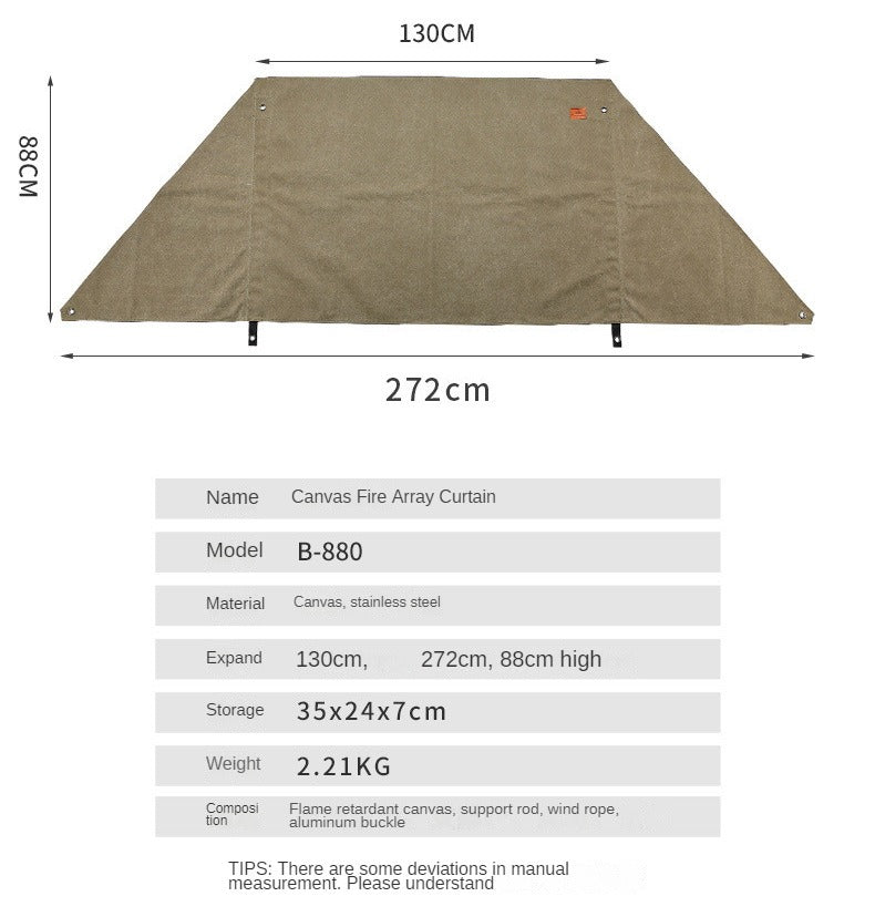 Campingmoon B-880 B-660 Canvas Fire Array Curtain Fireproof Windshield Cooking Grill Tarp BBQ Stove Windproof Cloth Wind Deflector Wind Resistance