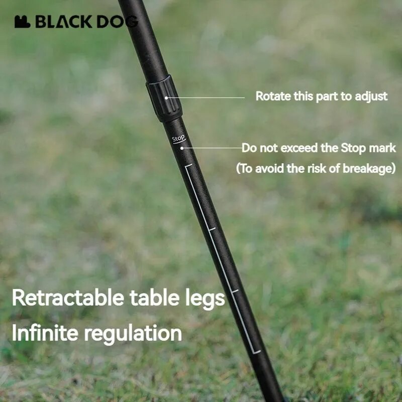 BLACKDOG Black Round Table Portable Aluminum Alloy Tea Coffee Table with Lamp Light Pole Post Stand Holder Portable Ultralight Adjustable Height