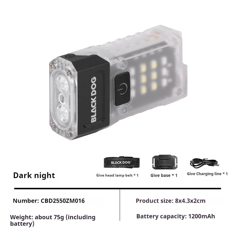 BLACKDOG NIGHTFALL Pocket Flashlight Portable Ultralight Multi-directional Dual Light Source Main Light 180° Adjustment Flashlight Headlamp