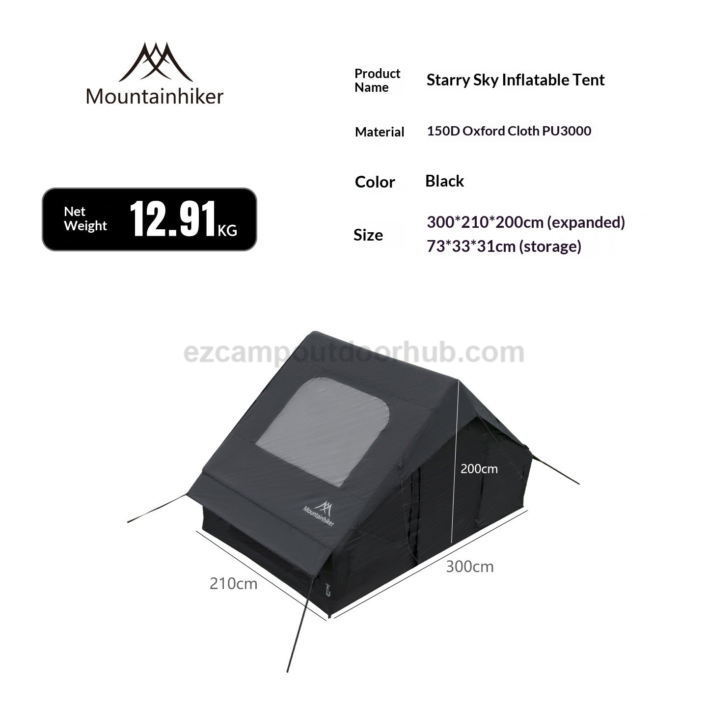 Mountainhiker STARRY SKY AIR 6.3 Inflatable Tent Spacious Quick Setup Cabin Style Tent 3-4 Persons Waterproof 6.3m² Interior Space Sunscreen Outdoor
