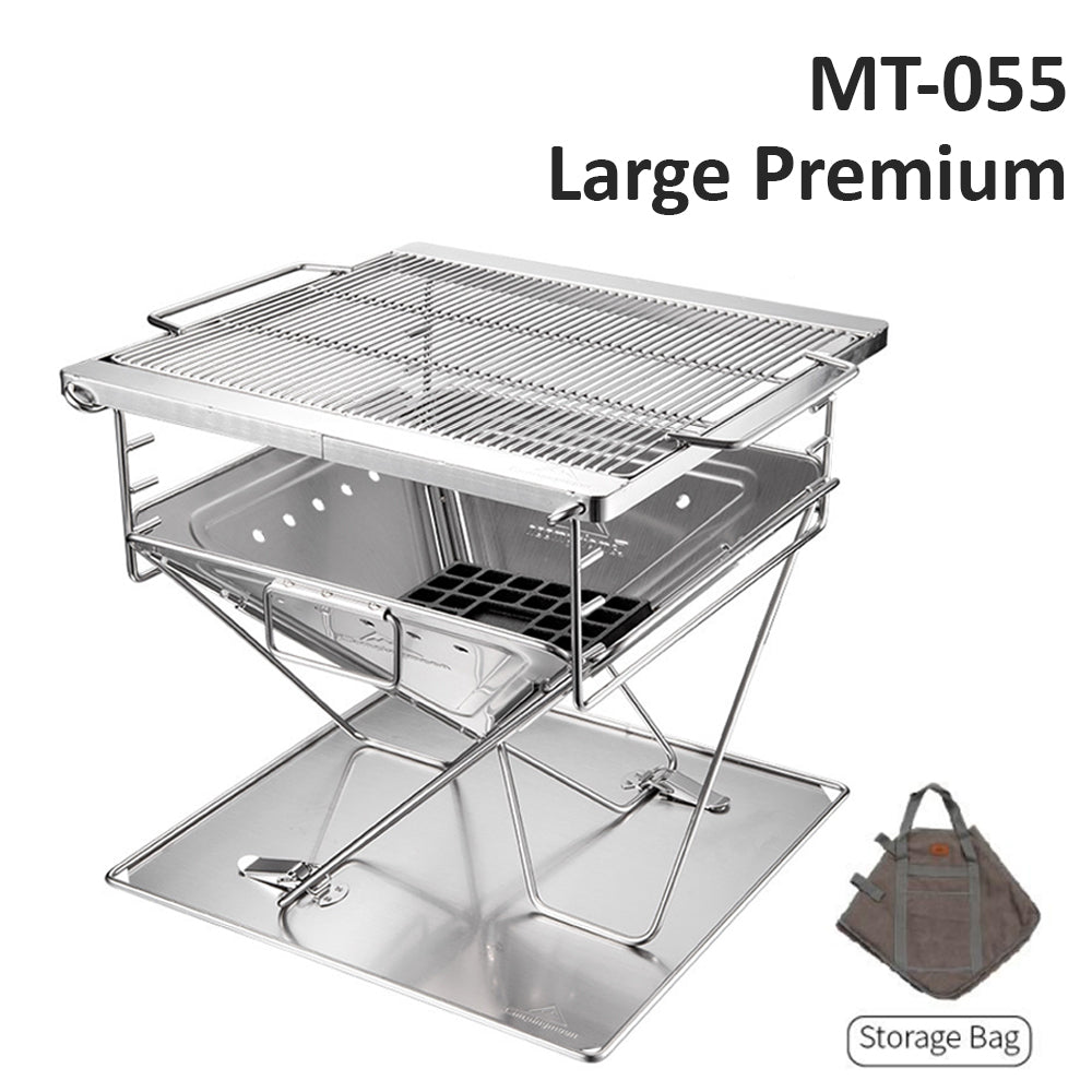 CAMPINGMOON MT PRO Series Camping Outdoor Portable Folding Small Medium Large Charcoal Grill Pure Stainless Steel Foldable Bonfire Pit Fire Wood Stove