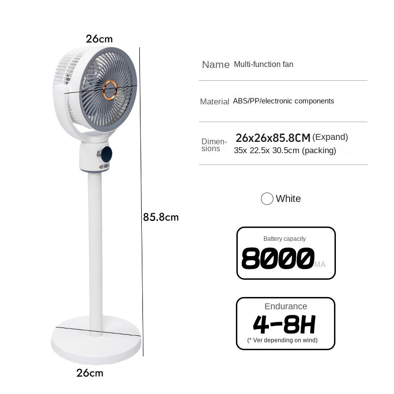 Mountainhiker Portable Oscillating Stand Fan Multifunctional Omnidirectional 3D Fan Wireless USB C Charging 8000mAh Battery Up To 8H Working Time Outdoor