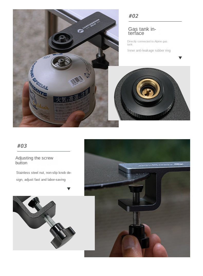 Campingmoon BKZ-18 Butane Gas Tank Mounting Bracket Screw Type Gas Cylinder Expansion Fixture Stove Desktop Tabletop Side Table Bracket Lamp Lantern