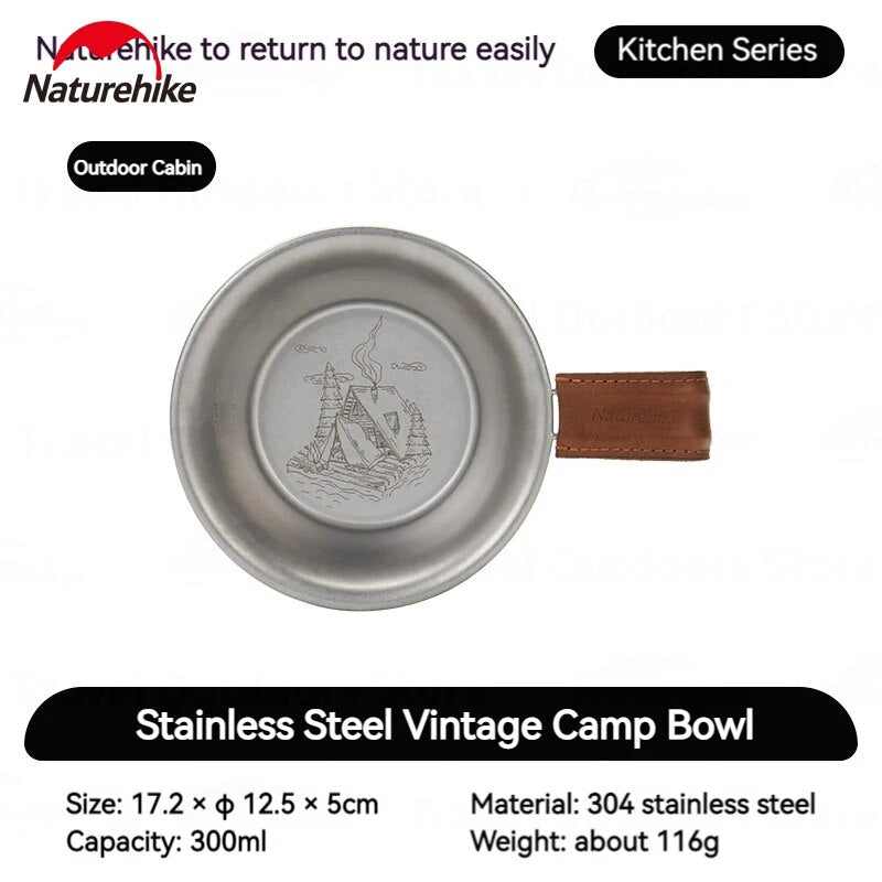 Naturehike Ultralight Vintage Shera Bowl Outdoor Portable Retro Stainless Steel Rice Bowl Cutlery With Insulated Handle Tableware Tool Camping