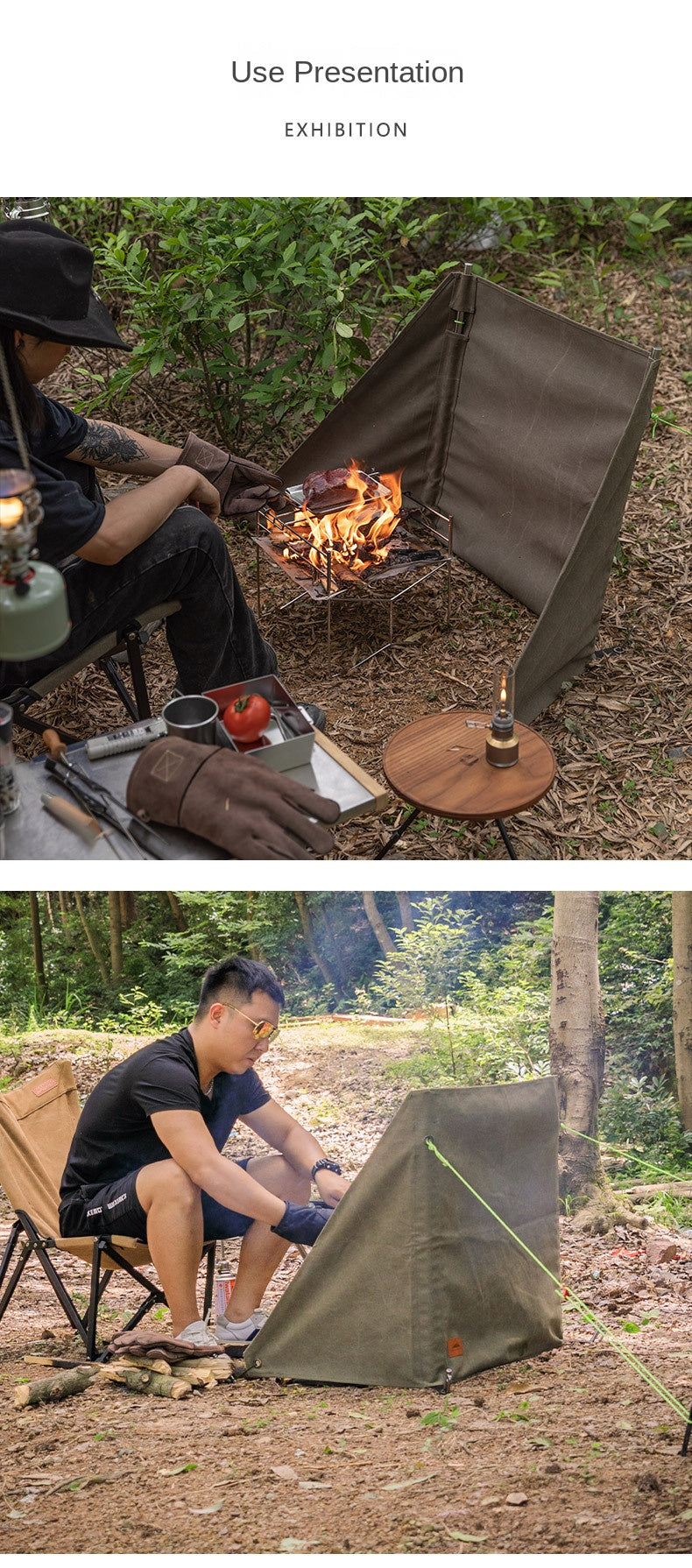 Campingmoon B-880 B-660 Canvas Fire Array Curtain Fireproof Windshield Cooking Grill Tarp BBQ Stove Windproof Cloth Wind Deflector Wind Resistance