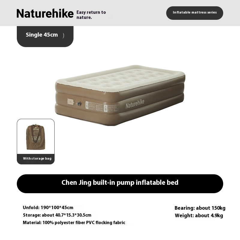 Naturehike Air Inflatable Mattress Portable Lightweight 1-3 Persons Camping Bed with Built-in Pump 38cm/45cm Thickened High Sleeping Mat Pad Outdoor Polyester Fiber PVC Flocking Fabric