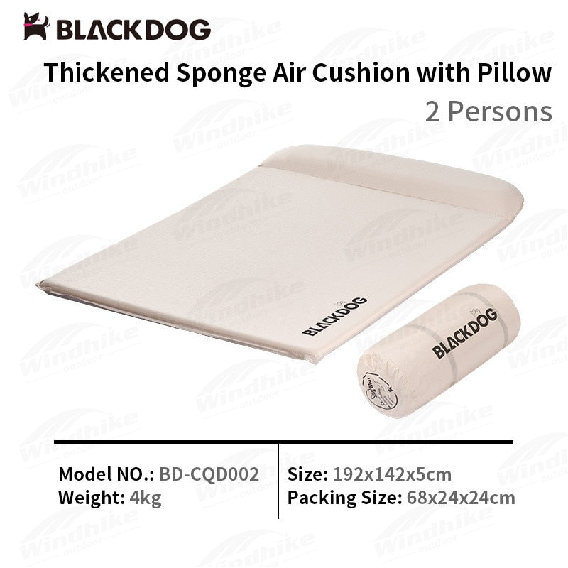 BLACKDOG 5CM Thickened Air Cushion Foam with 12CM Thick Pillow Outdoor Camping Sleeping Pad Mattress Single Double Bed Portable Folding Mat Automatic Air Auto Inflate Tent Bed Black Dog