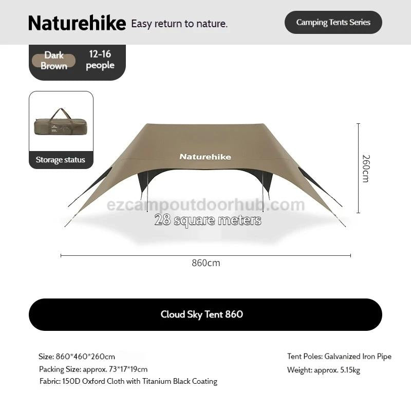Naturehike Rope-Free Canopy Tarp Waterproof Awning Sun Shelter 150D Titanium Black Outdoor Camping Large Space Hexagonal