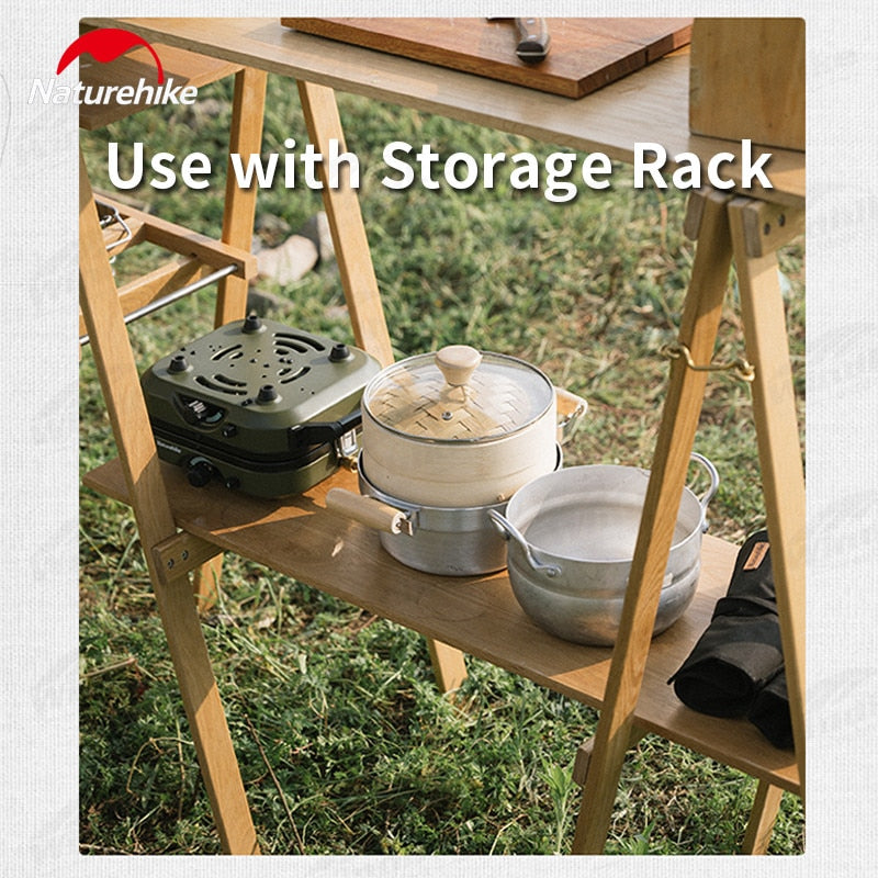 Naturehike Outdoor Kitchen Rack Cooking Table Foldable Countertop BBQ Folding Shelf Table Cooking Worktop Dual-Use Widen Tabletop With Slot Picnic Storage Desk