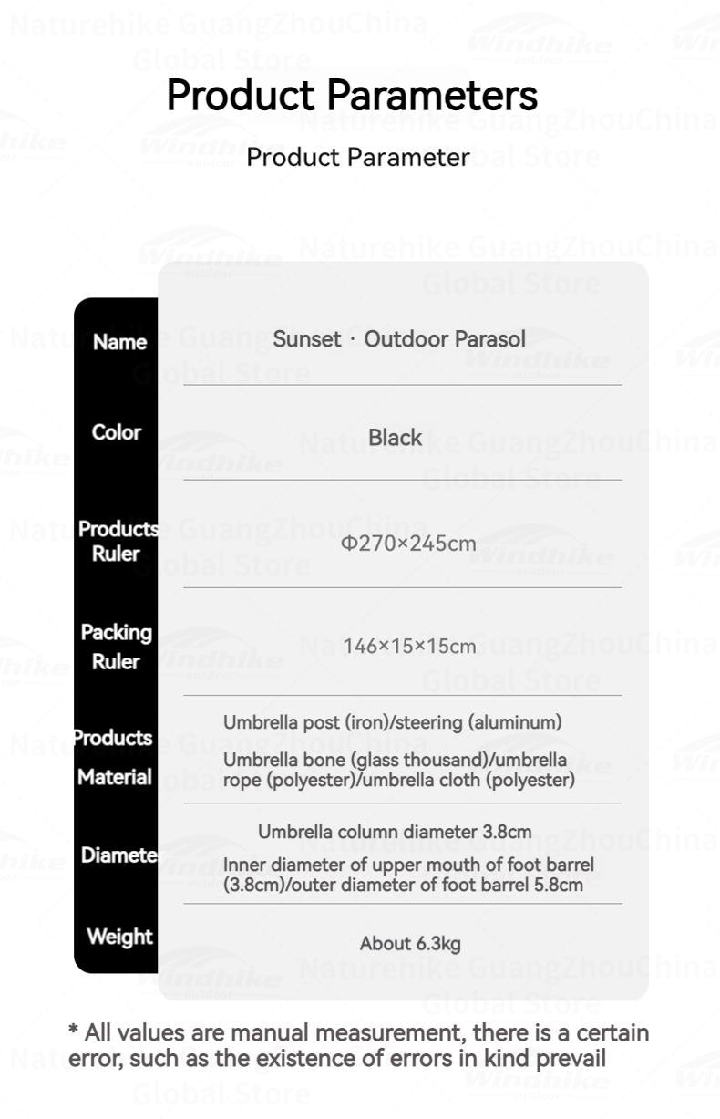BLACKDOG Sunshade Black Center Pole Umbrella Rubber Canopy Rooftop Garden Gazebo Parasol Sun Shelter Courtyard Villa Sunscreen Black Coated Tarp
