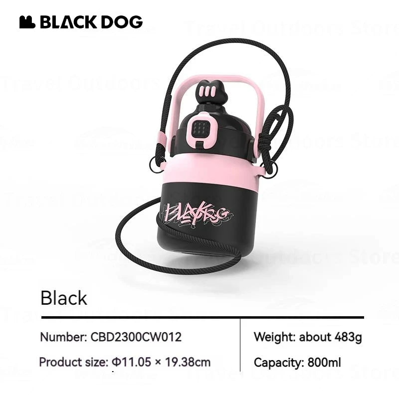 BLACKDOG Thermal Water Bottle 800ML With Straw Portable Insulation Cup Female 316 Stainless Steel High Temperature Resistant Large Capacity Cute Cup Drinkware