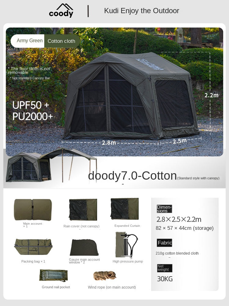 Coody Air Tent WAVE 7.0 4-6 Person Air Inflatable Tent 210D Blended Cotton PVC Air Pole Black Vinyl Coated Sunscreen Waterproof Extended Canopy GEMINI STAR