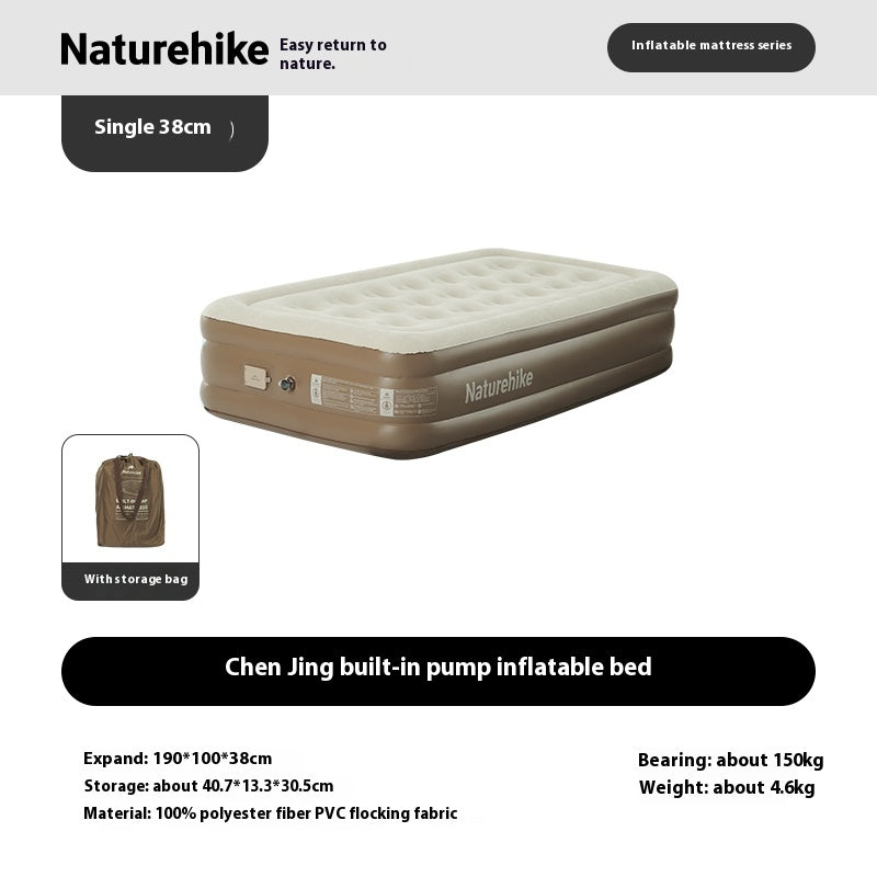 Naturehike Air Inflatable Mattress Portable Lightweight 1-3 Persons Camping Bed with Built-in Pump 38cm/45cm Thickened High Sleeping Mat Pad Outdoor Polyester Fiber PVC Flocking Fabric