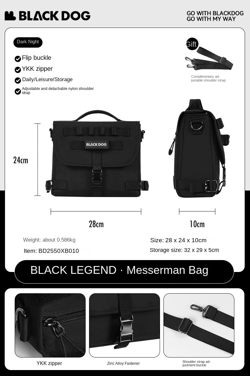 Blackdog BLACK LEGEND Crossbody Bag Portable Lightweight Multifunctional Satchel Messenger Shoulder Bag Sport Style Design Outdoor Camping Travel