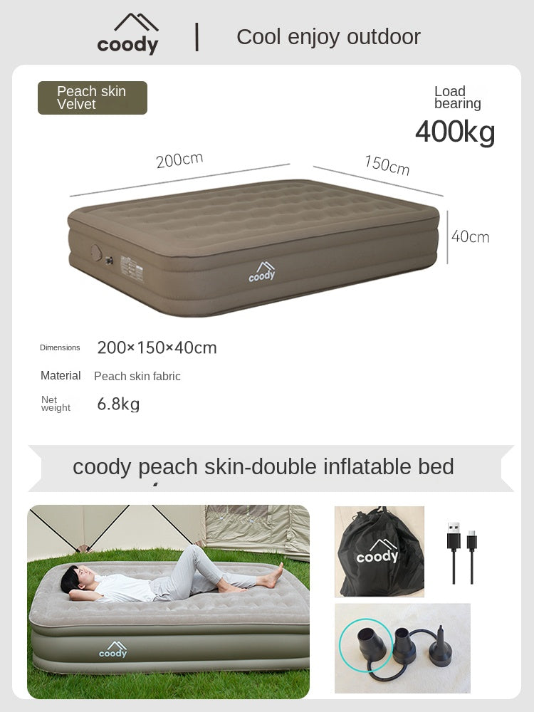 Coody Air Bed Mattress Portable Foldable Double Queen Size 40cm High Sleeping Mat Moisture-proof Automatic Air Pump Camping Peach Skin Fleece Air Mat