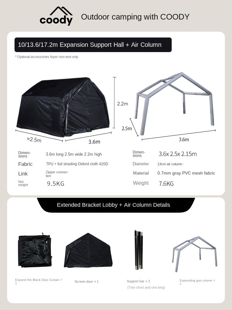 Coody Air Tarp Extension Add-on For AIR 10.0 13.6 17.2 Set Portable Multipurpose Large Space Living Room Expansion