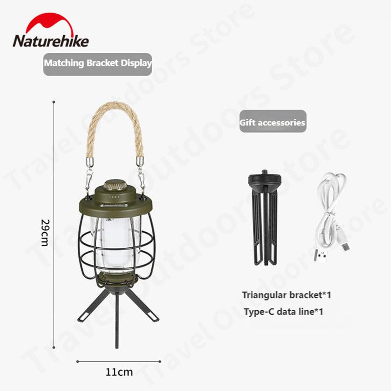 Naturehike Outdoor Camping LED Lamp Atmosphere Light USB Charge Portable Hanging Tent Lamp Ambient Lighting IPX4 Waterproof Lantern With Tripod