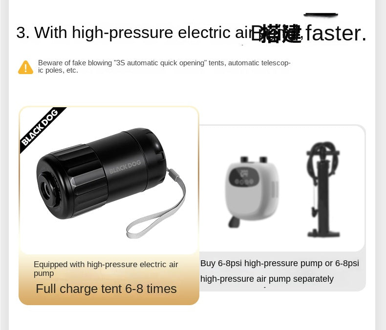 Blackdog MISTY AIR 6.0 Inflatable Black Tent 4 Person Fast Build Built-in Electric Air Pump Large Space up to 18m² Use Vinyl Coated Sunscreen Waterproof Extended Canopy