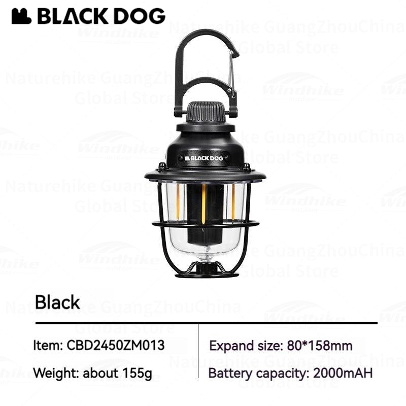 BLACKDOG Rechargeable Camping Lamp Outdoor Portable Ultralight Multi-Function Emergency Atmosphere Light Tent Retro Hanging Lantern Waterproof Hiking Picnic Travel Heavy Duty Original Black Dog