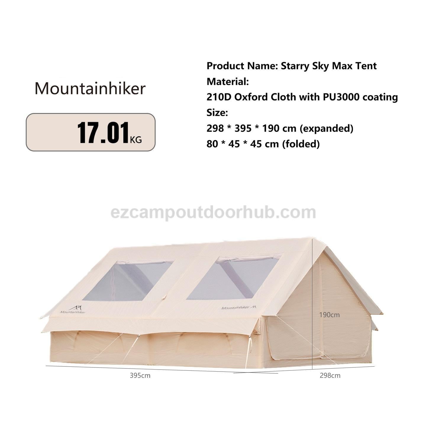 Mountainhiker STARRY SKY AIR 12 Inflatable Tent 5-8 Persons Panoramic Sunroof Large 12m² Interior Space 4 Sided Breathable Windows Waterproof Outdoor