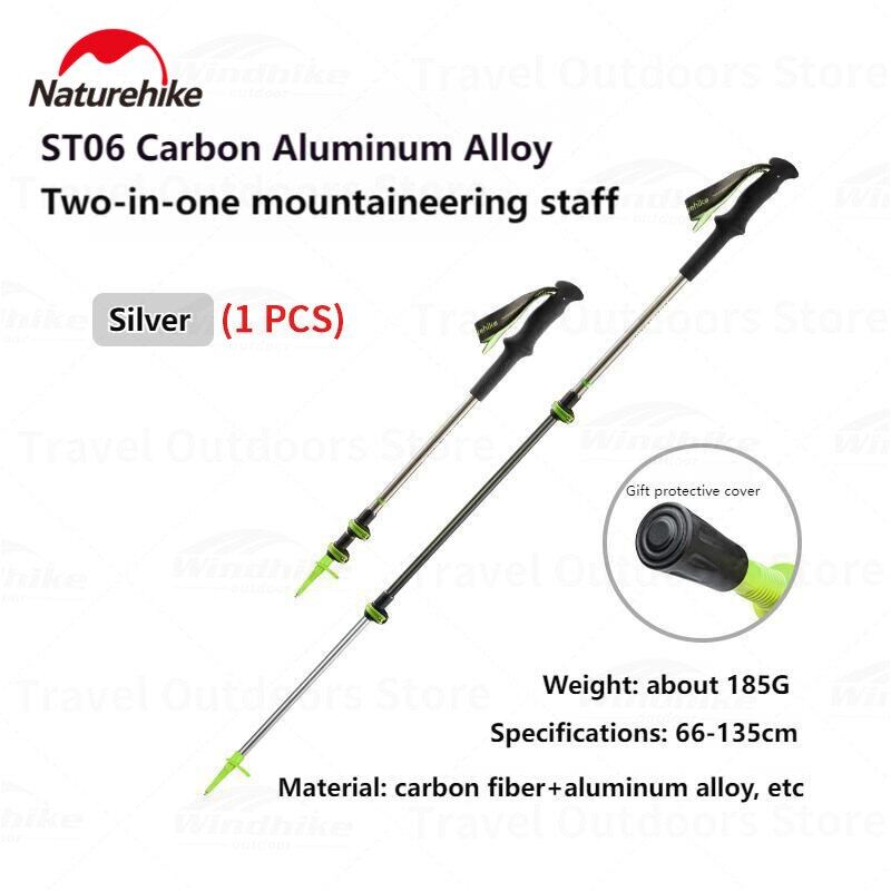 Naturehike ST06 Aluminum Alloy Trekking Pole Outdoor Stick Rod Telescopic Mountaineering Camping Trekking Trek Pole 3-Section Externally Locked