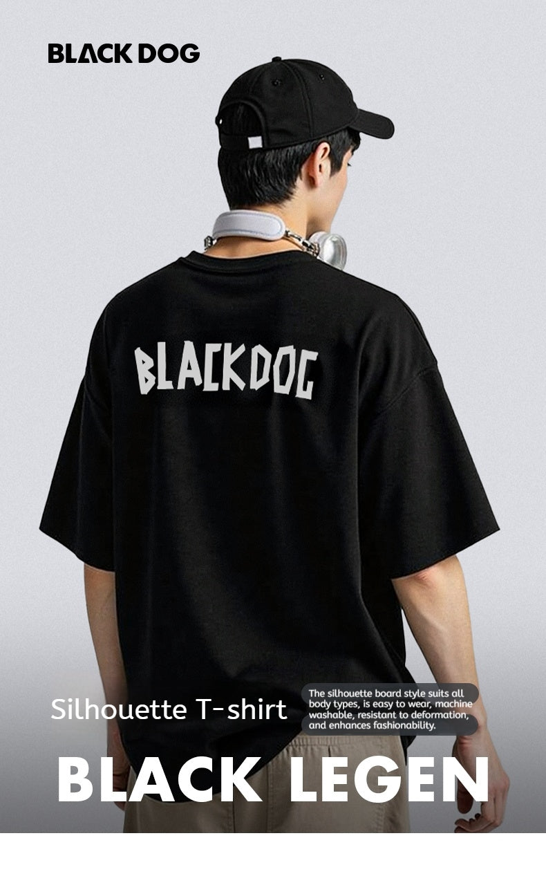 BLACKDOG Black Silhouette T-Shirt Unisex Quick-Dry Breathable Fabric Oversized Sweat-Absorbent Non-Sticky Anti-Deformation & Anti-Fraying Street Loose Edition